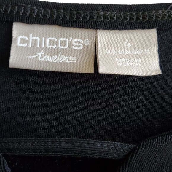 Chico's Travelers Lattice detail neckline Black Slinky Loose Fit Tunic Sz 4 XXL - Picture 6 of 14